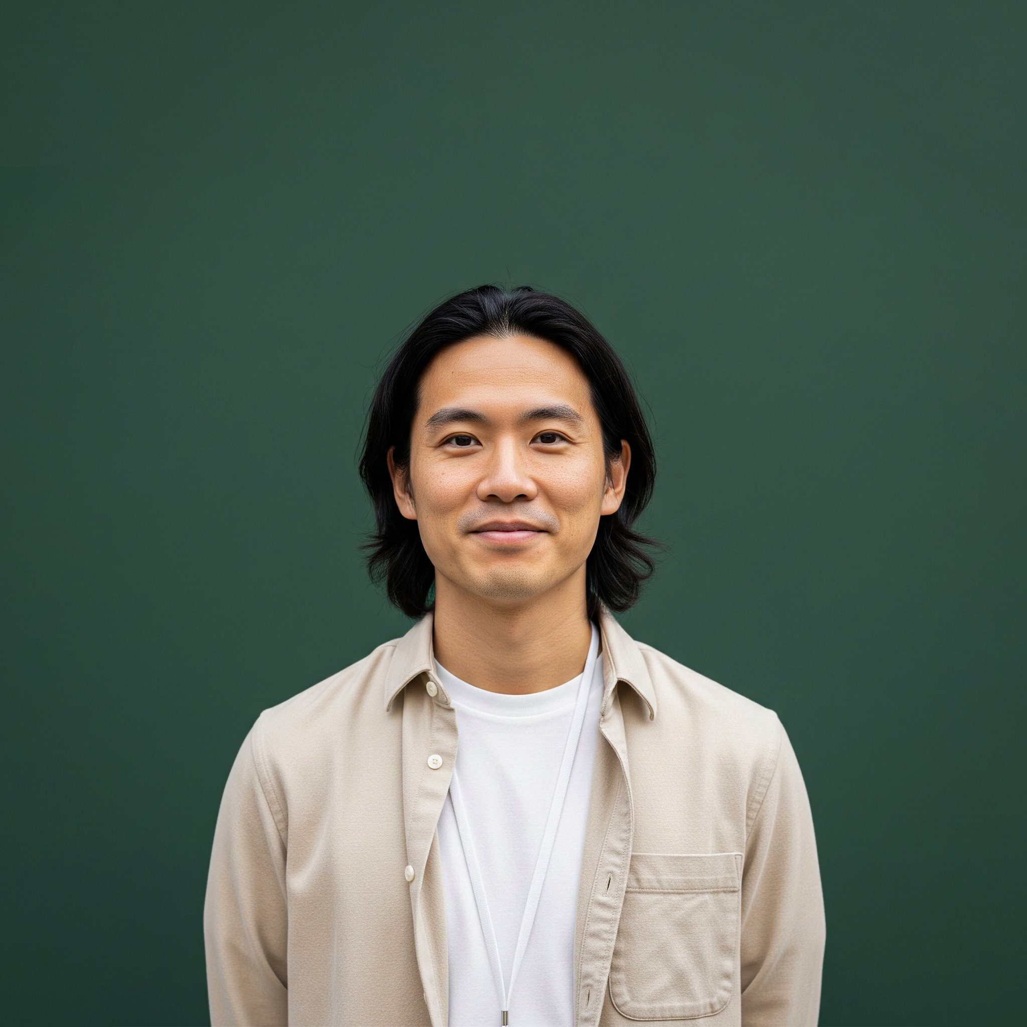 Headshot of smiling male tutor with medium-length black hair wearing a lanyard.